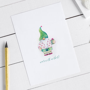 Cute Grönt Vattenfärgsjultomte Julkort