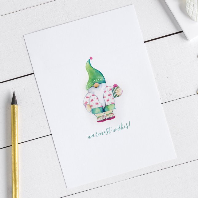 Cute Grönt Vattenfärgsjultomte Julkort (Gnome Christmas cards watercolor art by Victoria Grigaliunas of Do Tell A Belle)