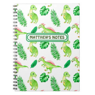 Cute Grönt Watercolor Jungle Dinosaur Mönster Anteckningsbok