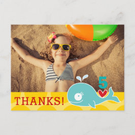 Cute Grönt Whale Girl Birthday Photo Tack Vykort