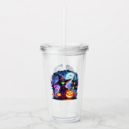 Cute Grönt Witch Halloween Acrylic Tumbler Take Away Mugg