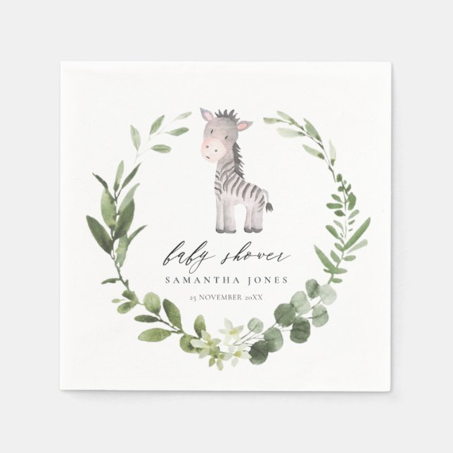 Cute Grönt Zebra Foliage Utandning Babyskor Pappersservett (Framsidan)