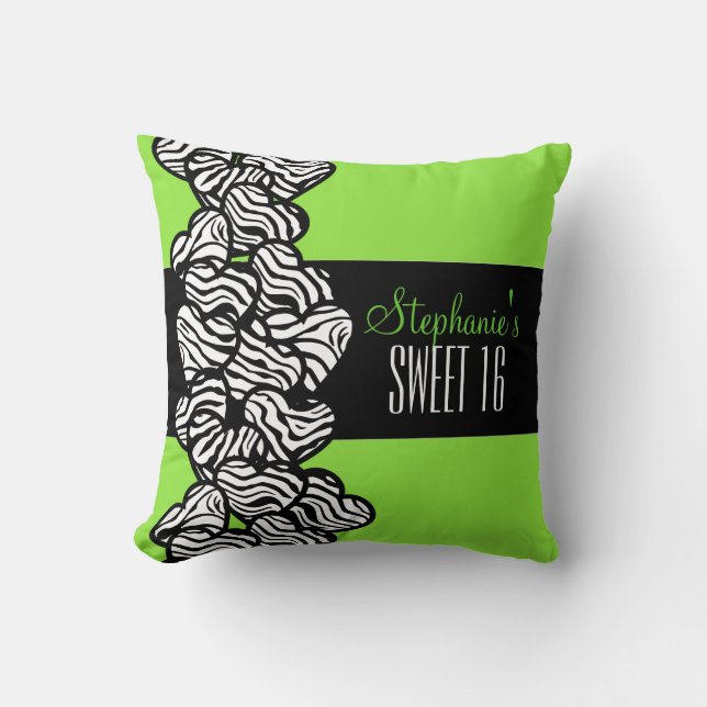 Cute Grönt zebra hjärta Sweet 16 Birthday Pillow Kudde (Framsida)