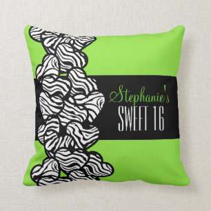 Cute Grönt zebra hjärta Sweet 16 Birthday Pillow Kudde