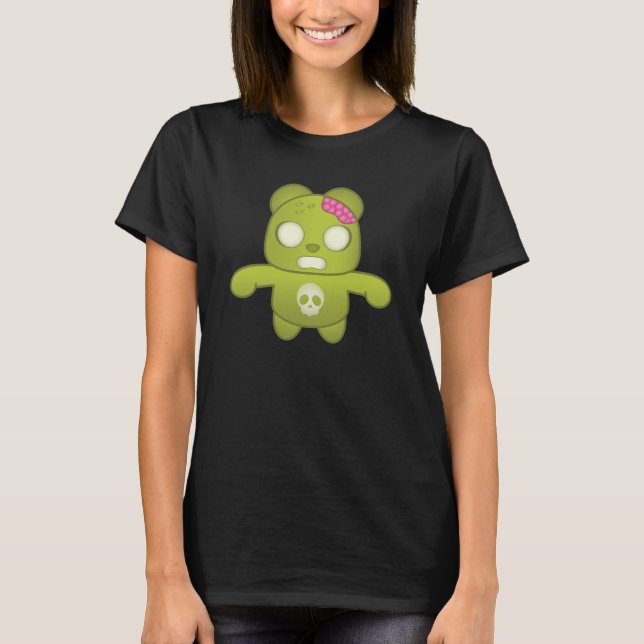 Cute Grönt Zombie Panda Illustration Tee Shirt (Framsida)