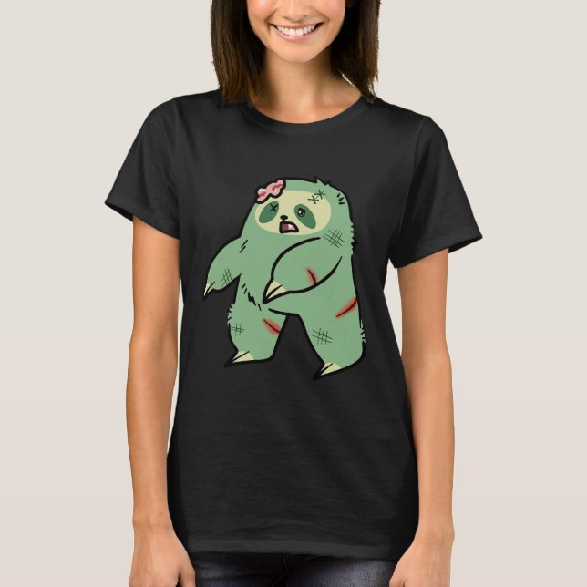 Cute Grönt Zombie Sloth T Shirt (Framsida)