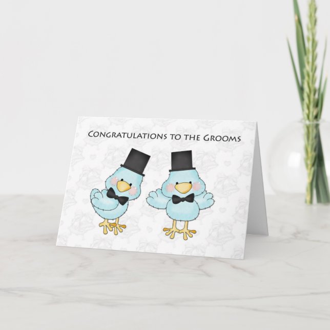 Cute Groom Birds, Gay Manar Bröllop Grattisar Kort (Framsida)