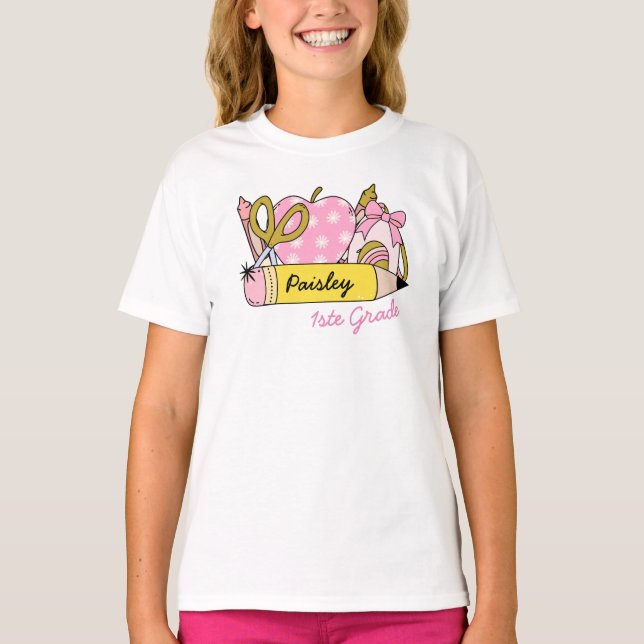 Cute Groovy Back to school Pencil for Girls T Shirt (Framsida)