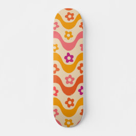 Cute Groovy-blommor mönster på retro vinkarare Mini Skateboard Bräda 18,5 Cm