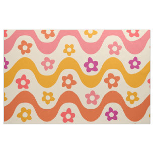 Cute Groovy-blommor mönster på retro vinkarare Tyg