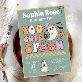 Cute Groovy Ghost 70s Retro Halloween Birthday Inbjudningar