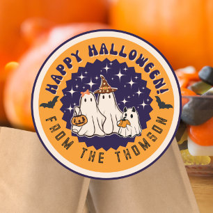 Cute Groovy Ghost Happy halloween Sticker Runt Klistermärke