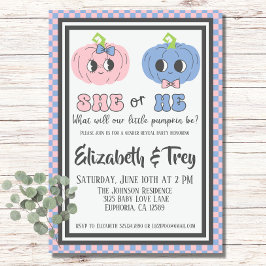 Cute Groovy Halloween Pumpkin Gender Reveal Inbjudningar