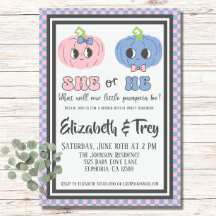 Cute Groovy Halloween Pumpkin Gender Reveal Inbjudningar