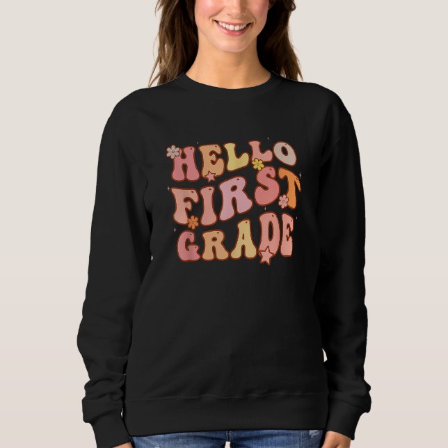 Cute Groovy Hello 1st Grade First Day Of School Ba T Shirt (Framsida)