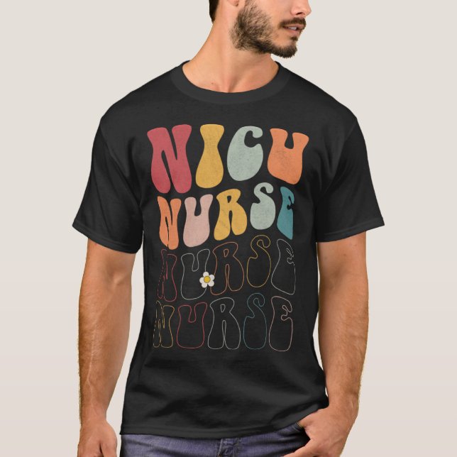 Cute Groovy NICU Nurse RN ICU ER Pediatric T Shirt (Framsida)