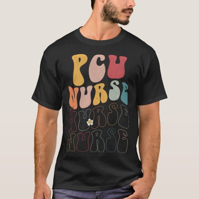 Cute Groovy PCU Nurse RN ICU ER Pediatric T Shirt (Framsida)