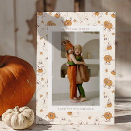 Cute Groovy Retro Ghost Pumpkin Halloween Photo Julkort