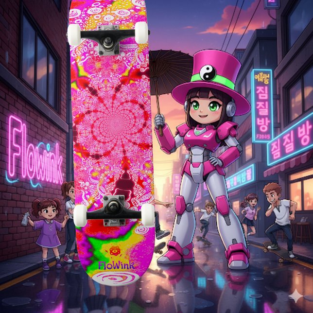 Cute Groovy Rosa Abstrakt Spiral Skateboard (Skapare uppladdad)