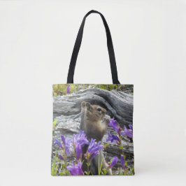Cute Ground Squirrel och Wildblommor Nature Photo Tygkasse