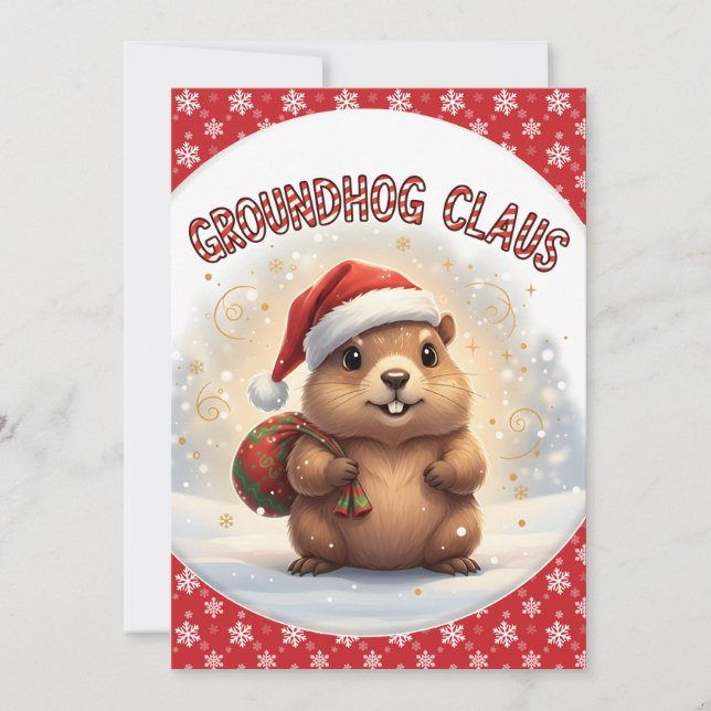 Cute Groundhog Claus Funny Groundhog Christmas Julkort (Framsida)