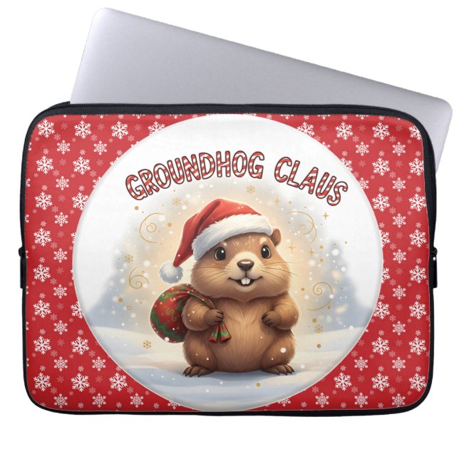 Cute Groundhog Claus Funny Groundhog Christmas Laptop Fodral (Framsidan)