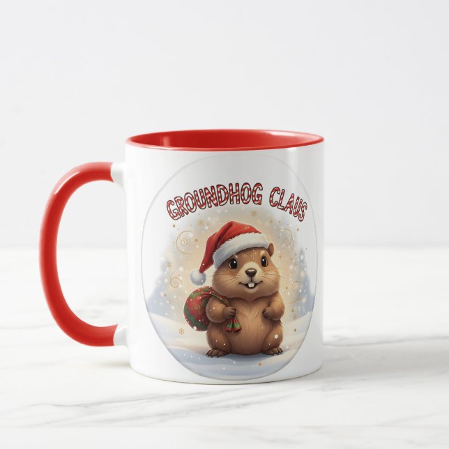 Cute Groundhog Claus Funny Groundhog Christmas Mugg (Vänster)