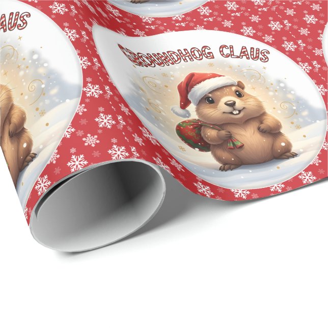 Cute Groundhog Claus Funny Groundhog Christmas Presentpapper (Rullad Hörn)