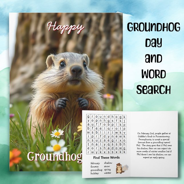 Cute Groundhog Day & Ord Search Kort (Skapare uppladdad)