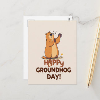 Cute Groundhog Illustration Classic Groundhog Day Vykort
