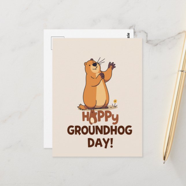 Cute Groundhog Illustration Classic Groundhog Day Vykort (Fram/Back In Situ)