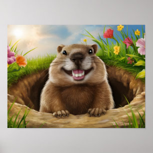 Cute Groundhog ler medan den växer fram Poster