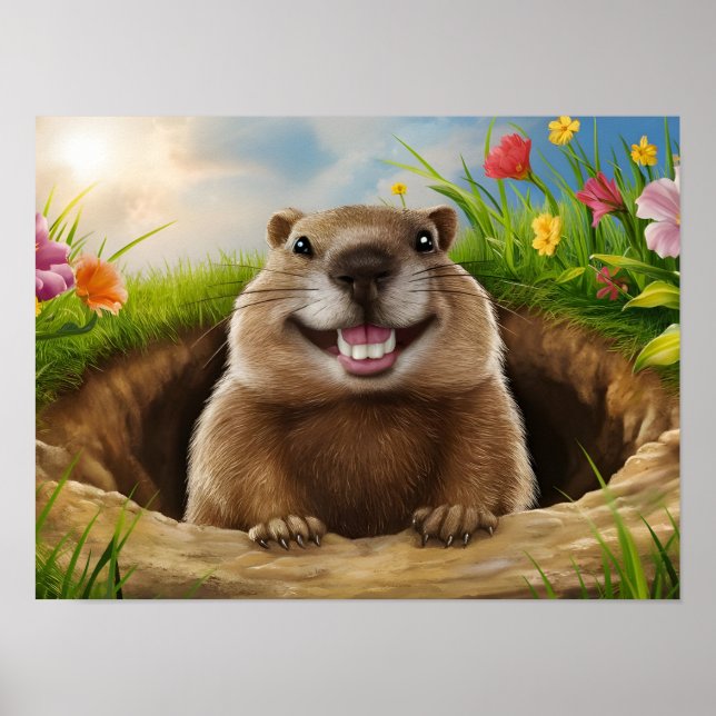 Cute Groundhog ler medan den växer fram Poster (Framsidan)