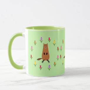 Cute Groundhog och Tulip Flowers Mugg