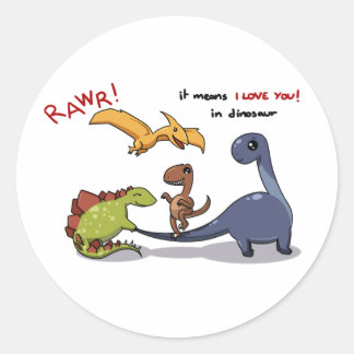 Cute Group of Dinosaurs Rawr Elak Vi kärlek er:) Runt Klistermärke