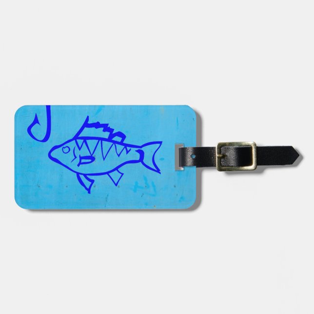 Cute Grunge Blue fish och Fishing krok Bagagebricka (Horisontell Framsida)