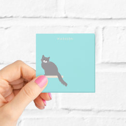Cute Gry Cat Notes med namn Post-it Block
