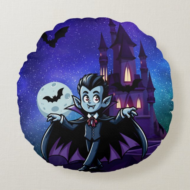 Cute, grym Halloween-vampyr Rund Kudde (Framsidan)