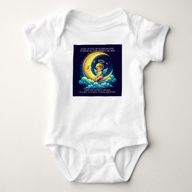 Cute Guardian Angel Cherub och Måne Expressionist T Shirt (Framsida)