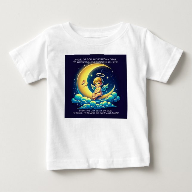 Cute Guardian Angel Cherub och Måne Expressionist T Shirt (Framsida)