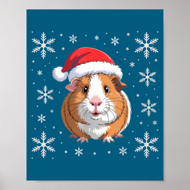 Cute Guinea G Wearing Santa Hat Christmas  Poster (Framsidan)