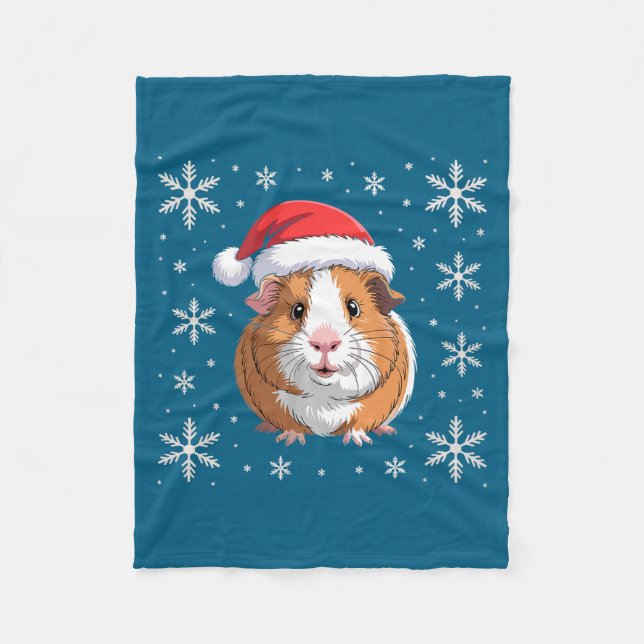 Cute Guinea G Wearing Santa Hat Christmas Premium  Fleecefilt (Framsidan)
