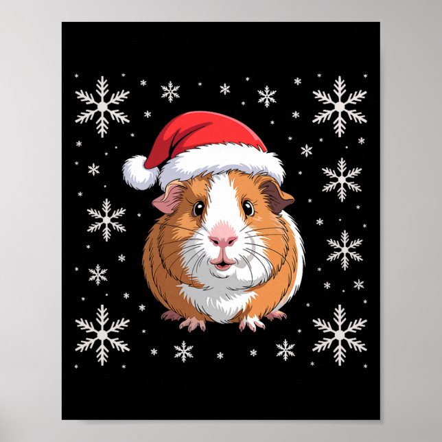 Cute Guinea G Wearing Santa Hat Christmas Premium  Poster (Framsidan)