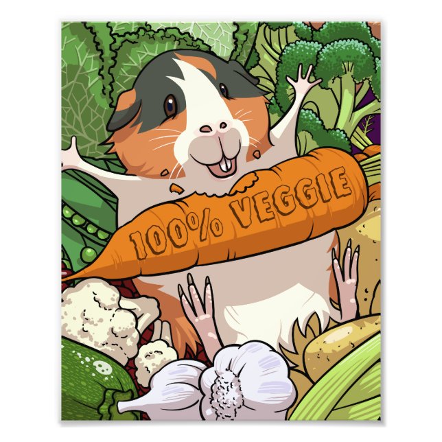 Cute Guinea Gris 100 % Veggie Carrot Tecknad Fototryck (Framsidan)