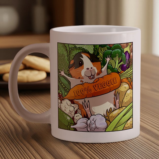 Cute Guinea Gris 100 % Veggie Carrot Tecknad Jumbo Mugg (Skapare uppladdad)