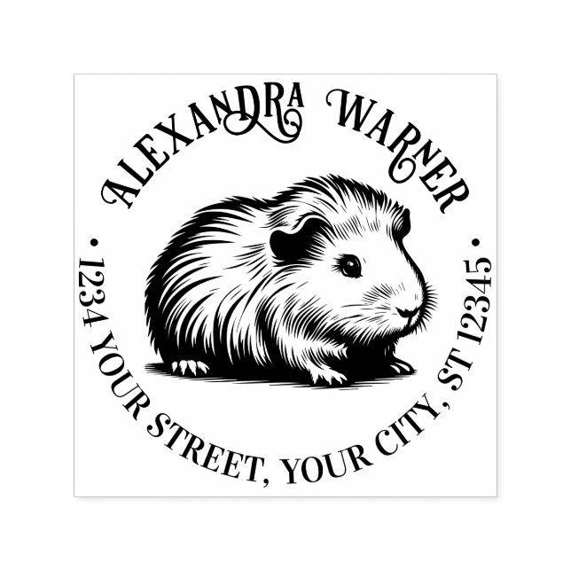 Cute Guinea-Gris Cavy Namn Returadress Självfärgande Stämpel (Design)