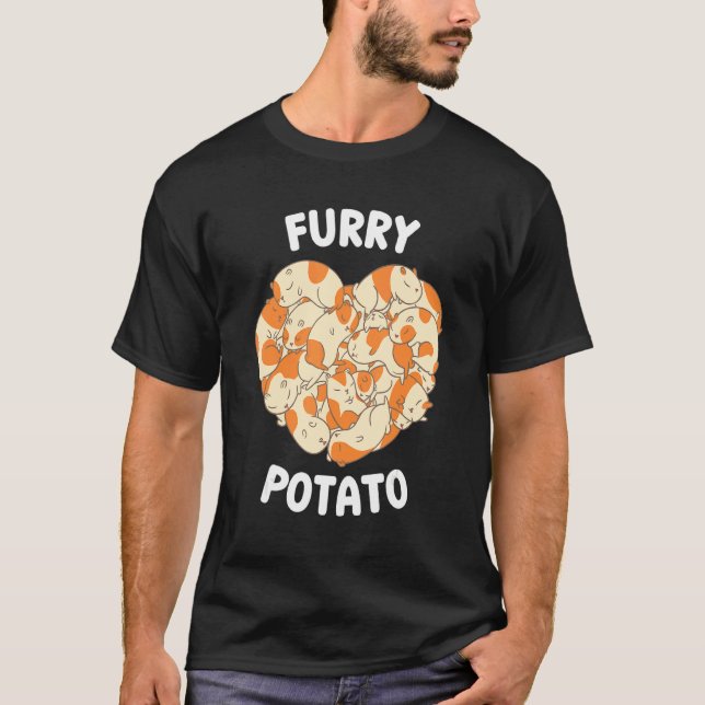 Cute Guinea Gris Heart Hårig Potato 5 T Shirt (Framsida)