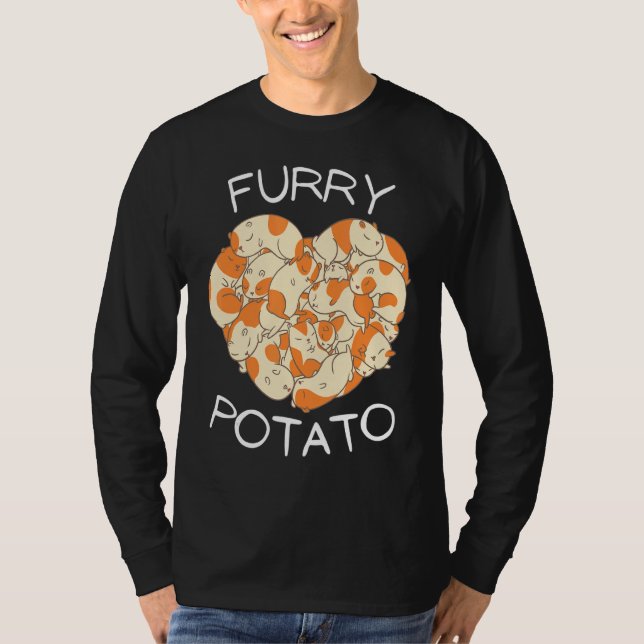 Cute Guinea Gris Heart Hårig Potato 6 T Shirt (Framsida)