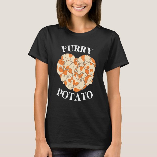 Cute Guinea Gris Heart Hårig Potato T Shirt (Framsida)