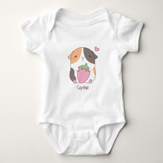 Cute Guinea Gris Hugs Strawberry Doodle T Shirt (Framsida)